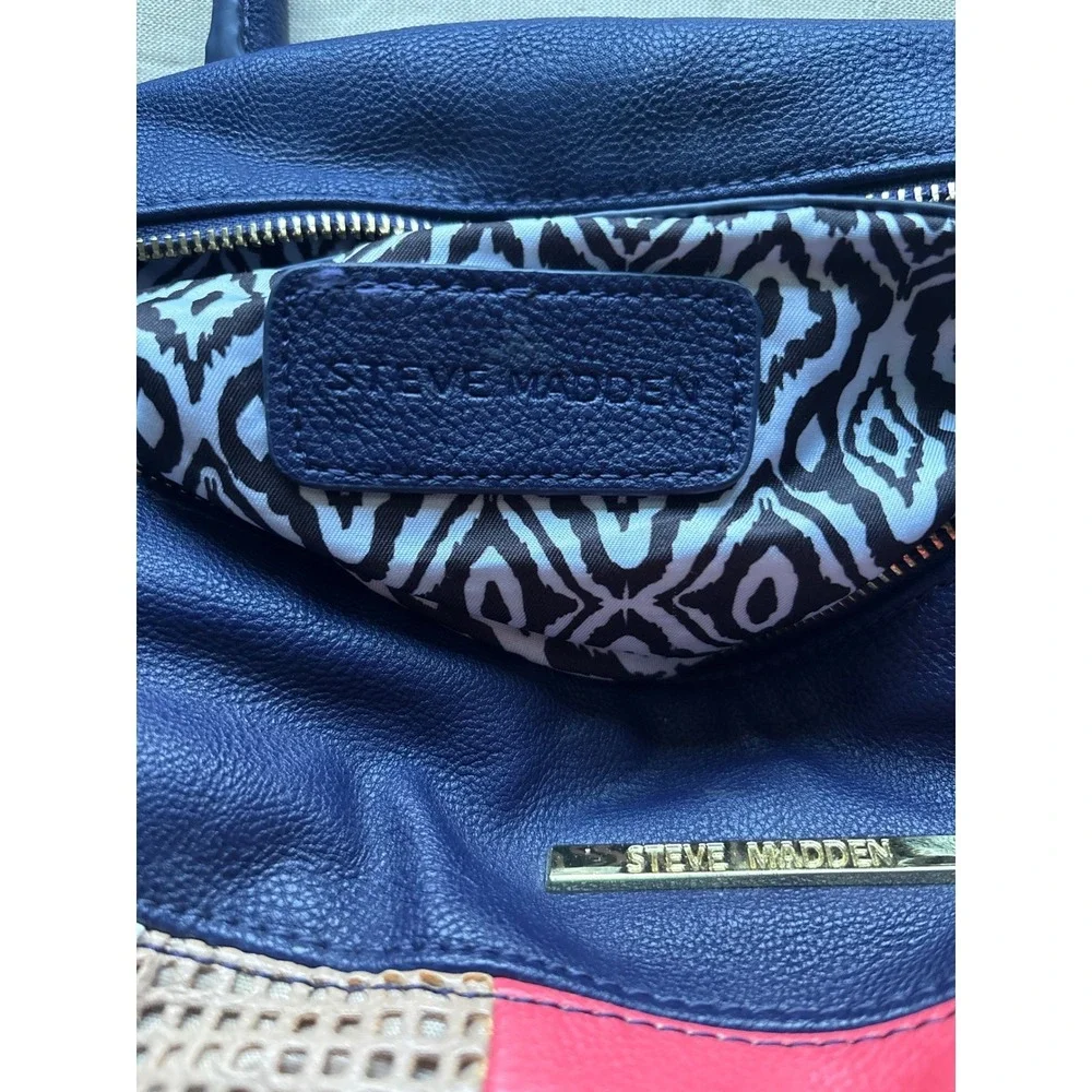 Steve Madden Satchel Bag Womens Large Navy‎ Blue Coral Colorblock Tassel